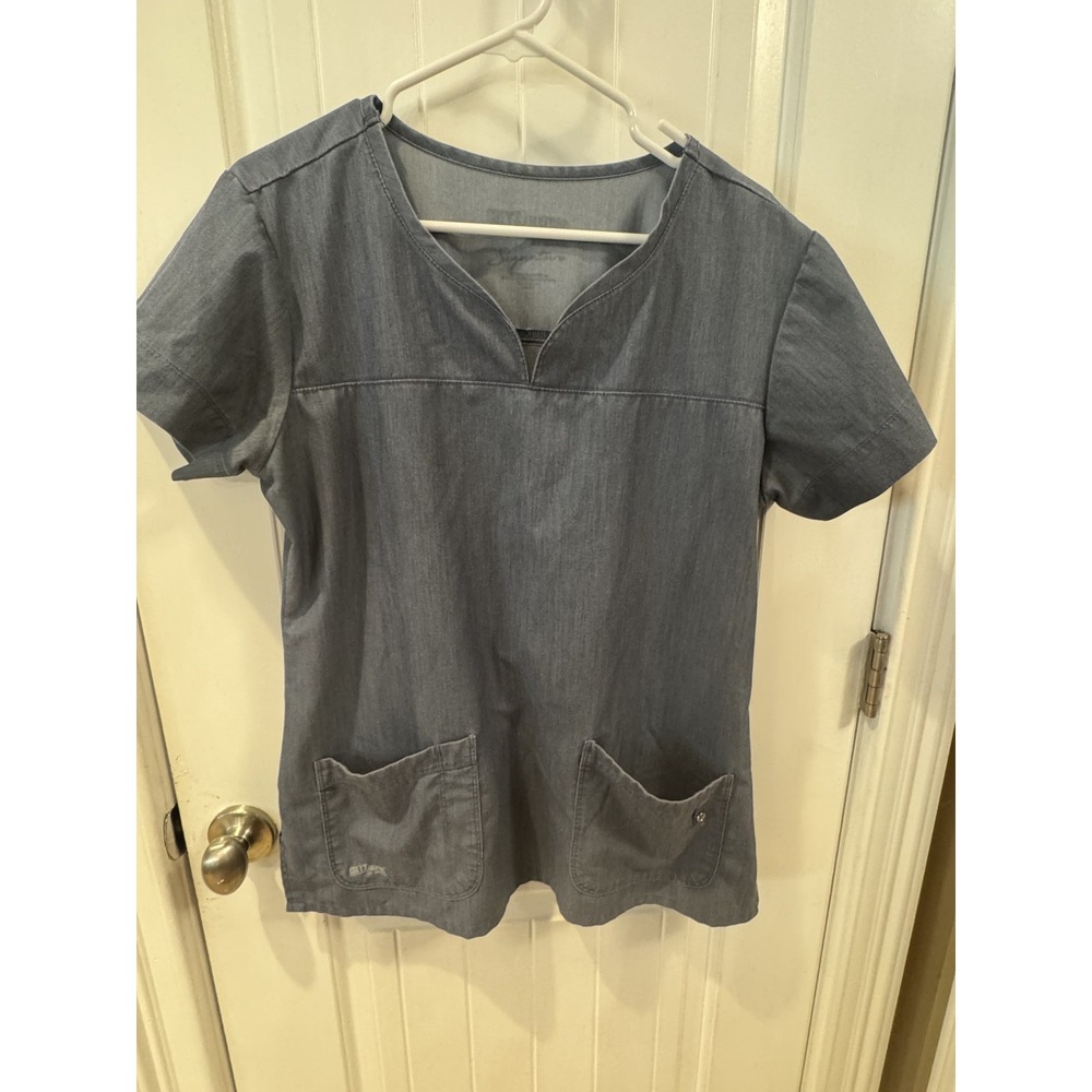 Grey's Anatomy Women's V-Neck Scrub Top Denim Blue Size Medium Medical Uniform L